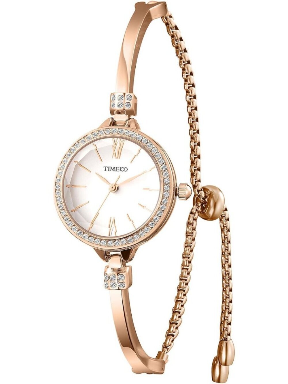 Women's White And Gold Analog Quartz Diamonds Waterproof Movement Bracelet Watch